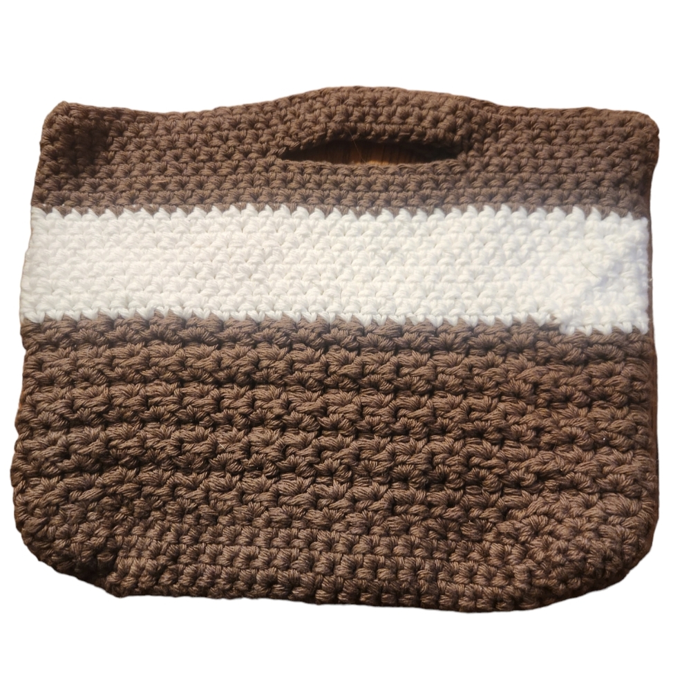 Bag Handmade Knitted Purse Handbag Brown White Womens